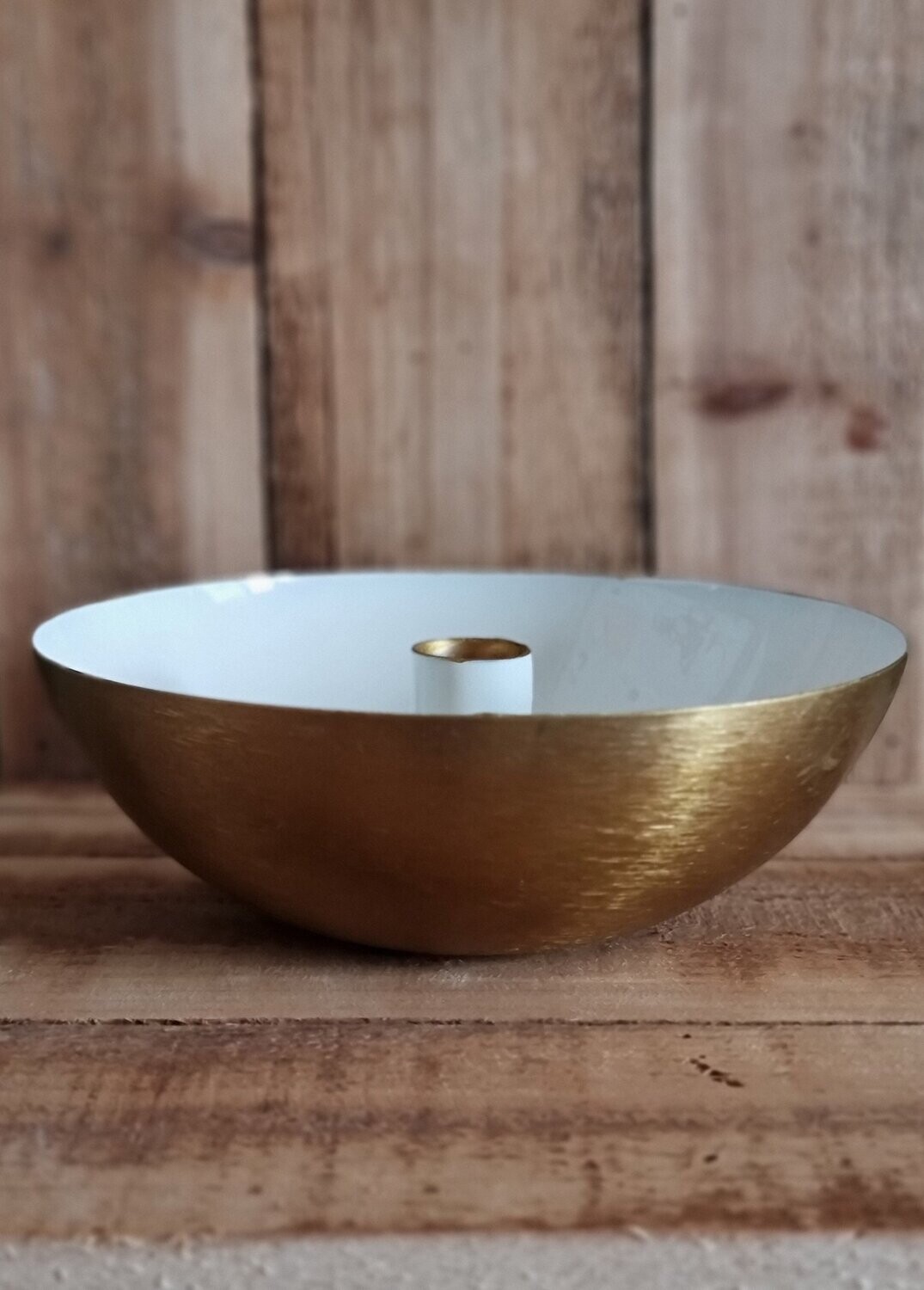 Metall Schale Kerzenhalter  Weiß/Gold