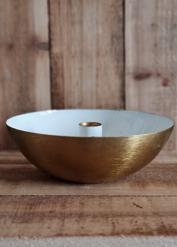 Metall Schale Kerzenhalter  Weiß/Gold