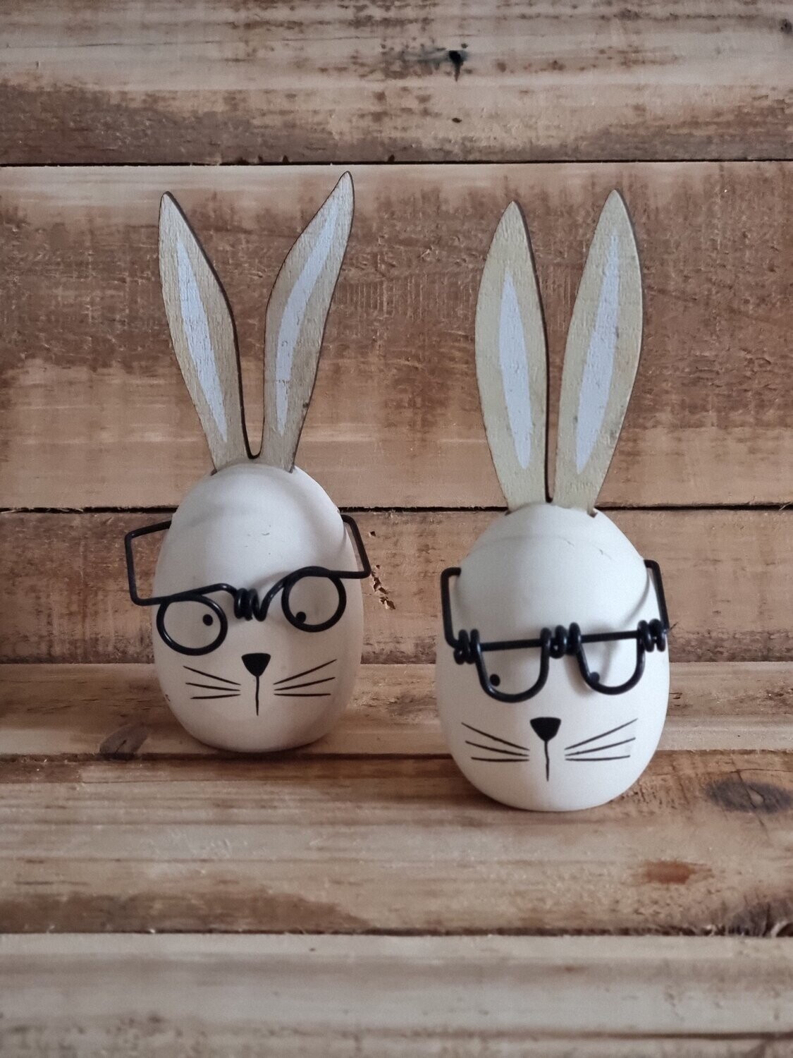 Holz Hasenkopf mit Brille 2er Set