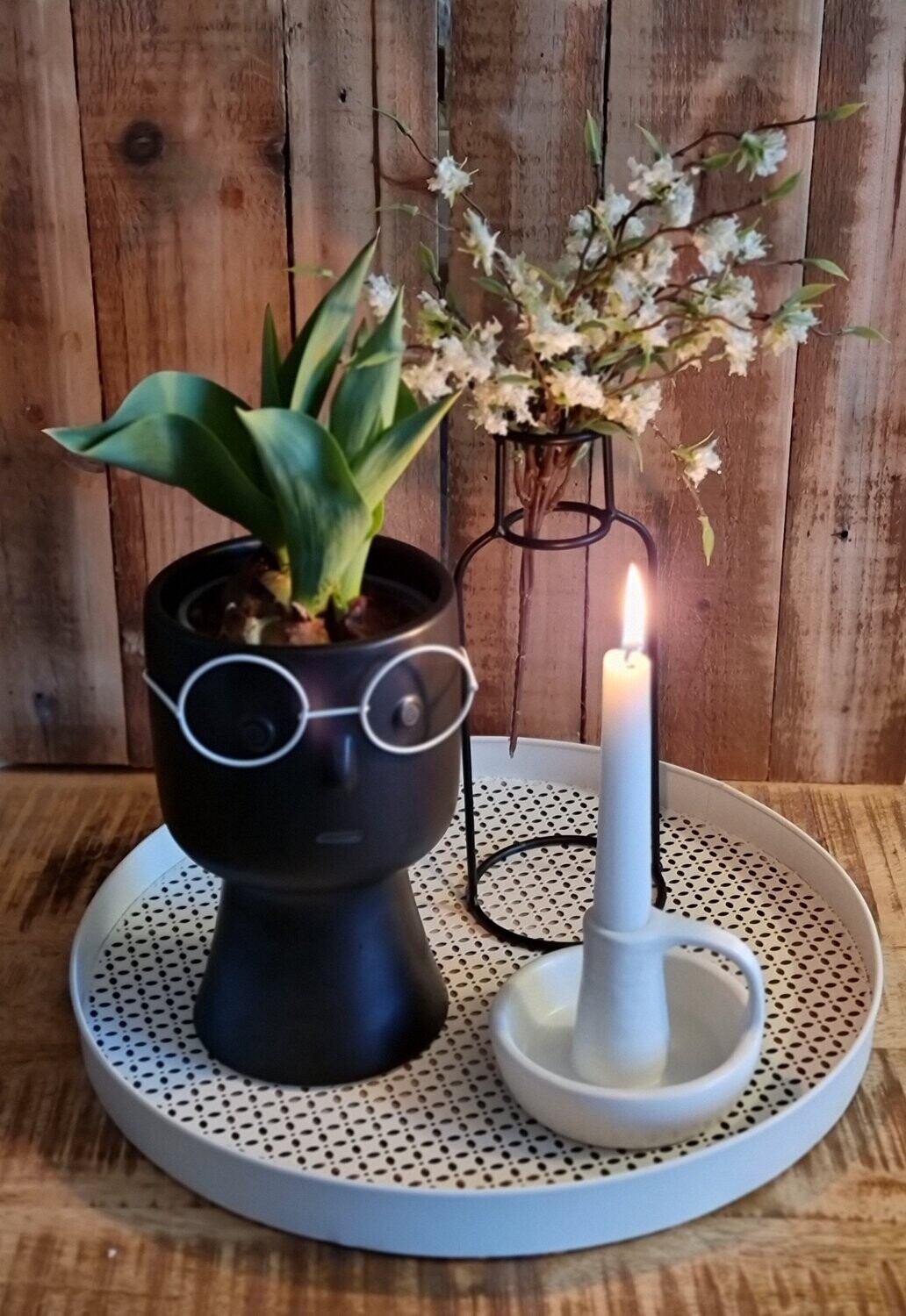 Keramik Vase Face schwarz mit Brille