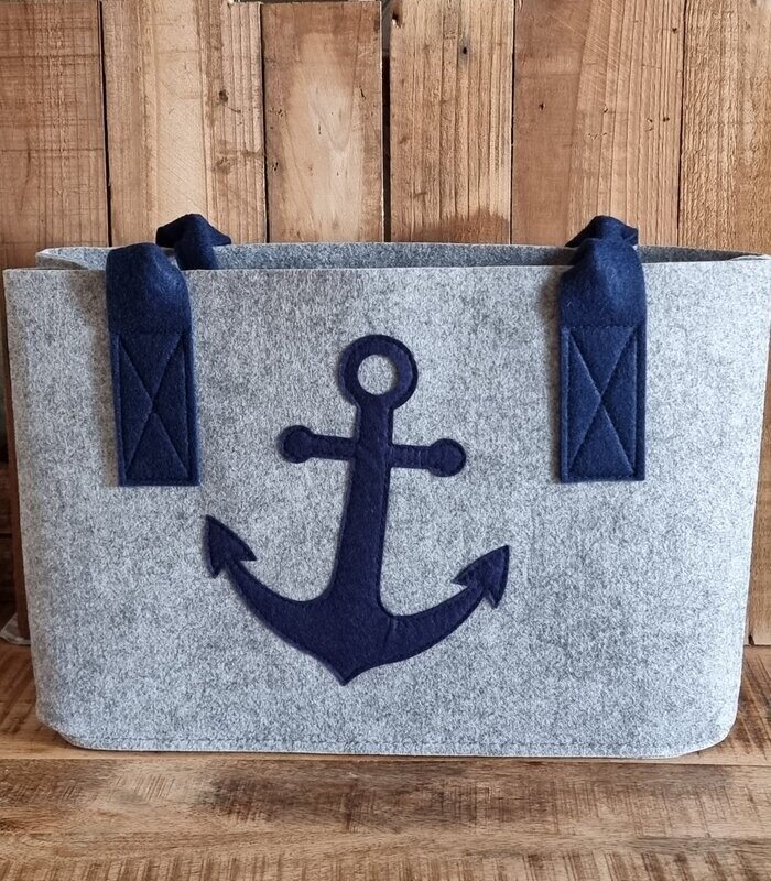 Tasche Filz Anker Hellgrau mit Henkel