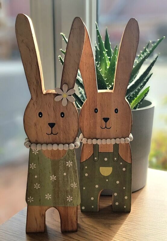2 Hasen aus Holz-Hasenpärchen