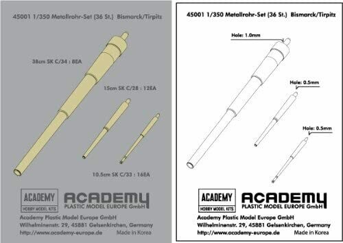 Academy 45001 1/350 Rohr-Set (36 Stk)  Bismarck/Tirpitz