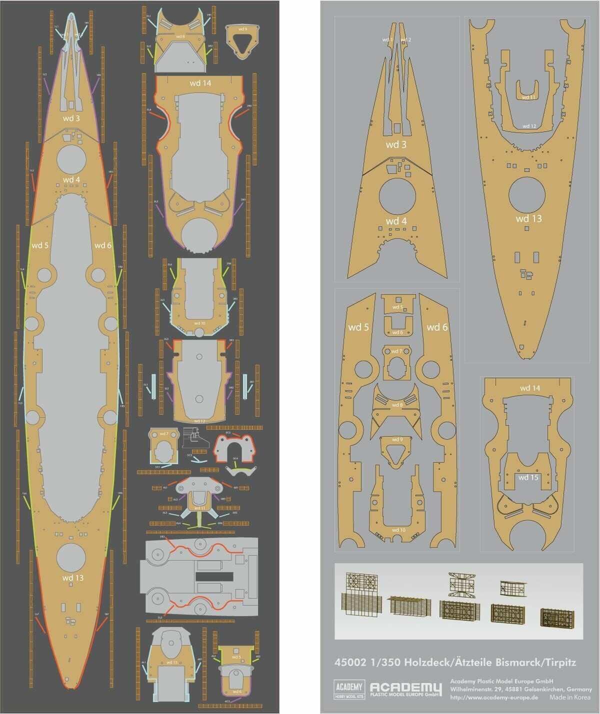 Academy 45002 1/350 Holzdeck/Ätzteile Bismarck/Tirpitz(Academy)