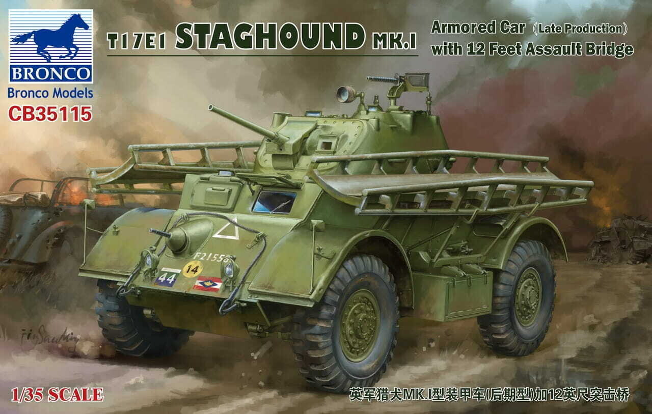 BRONCO CB35115 1/35 T17E1 Staghound Mk.I w/12 feet assault bridge