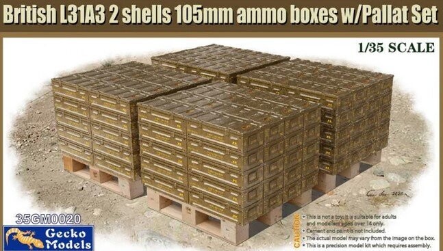 Gecko Models GM35GM0020 1/35 Brit. L31A32 Shells , 105mm Ammo Boxes & Pallet
