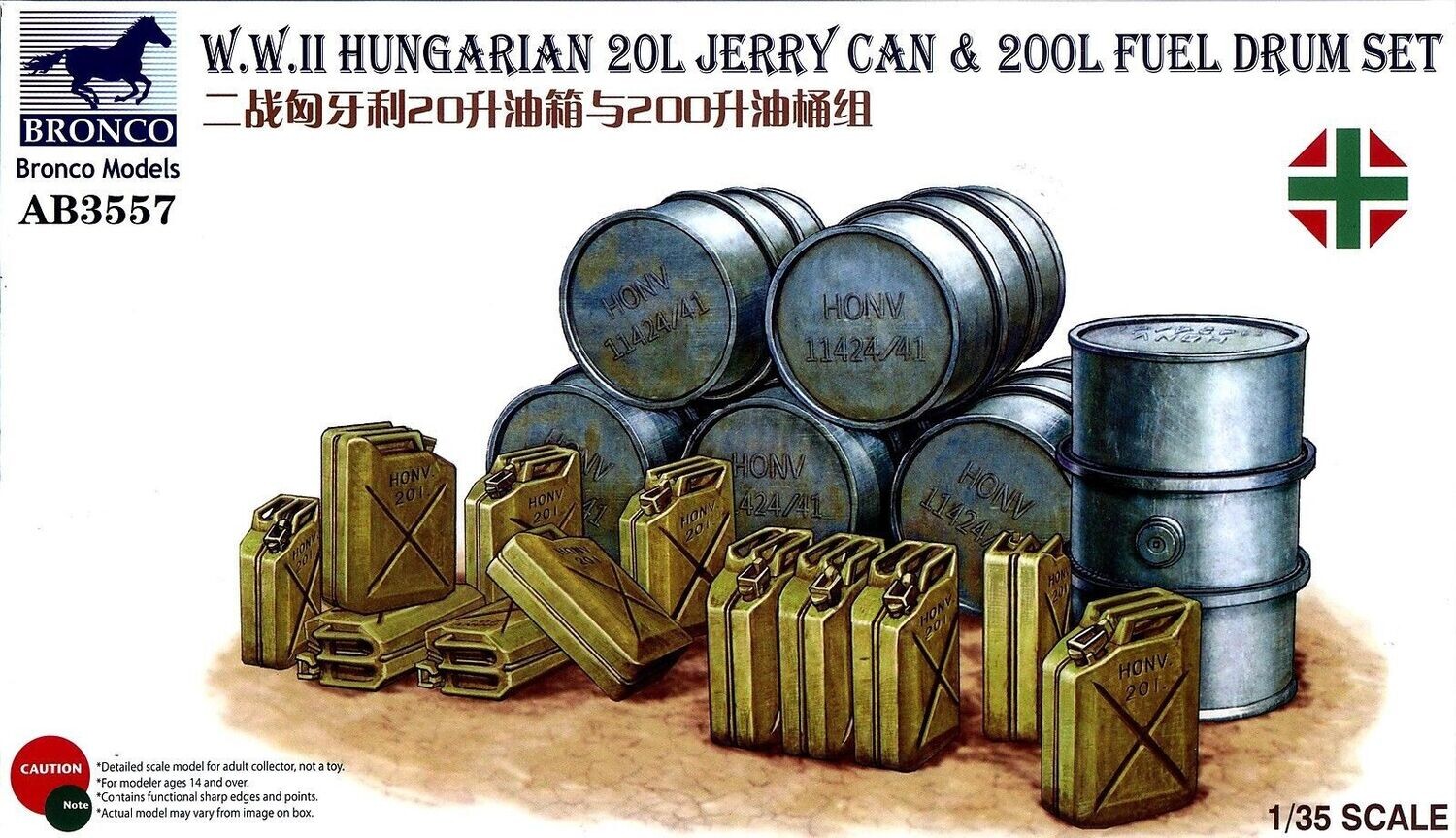 BRONCO AB3557 1/35 WW.II Hungarian 20L Jerrycans + 200L Fuel Drums