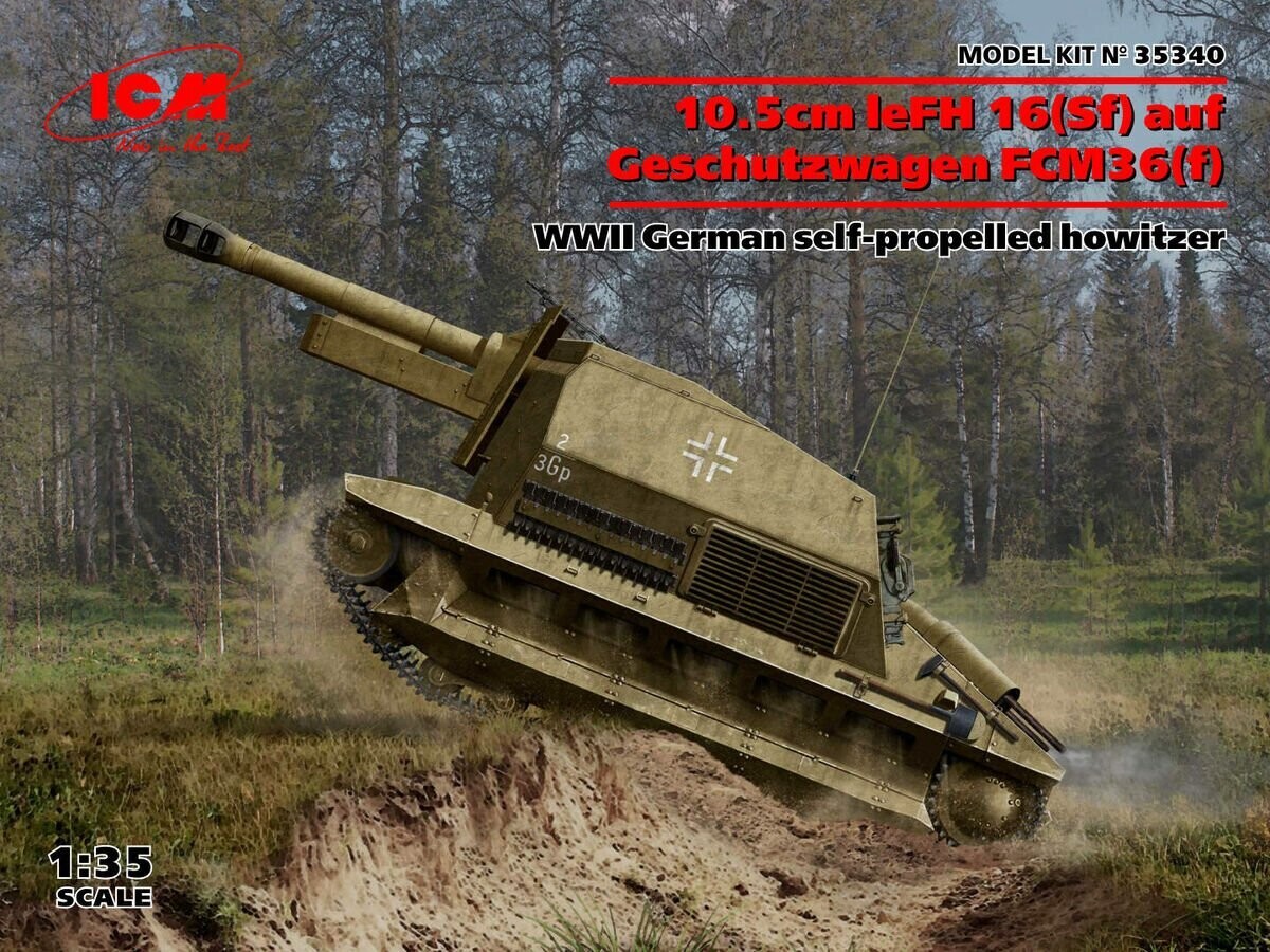 ICM ICM35340 1/35 10.5cm leFH 16(Sf)auf Geschutzwagen FCM36(f),WWII German Self-Propelled Howitzer. - ANGEBOT !!