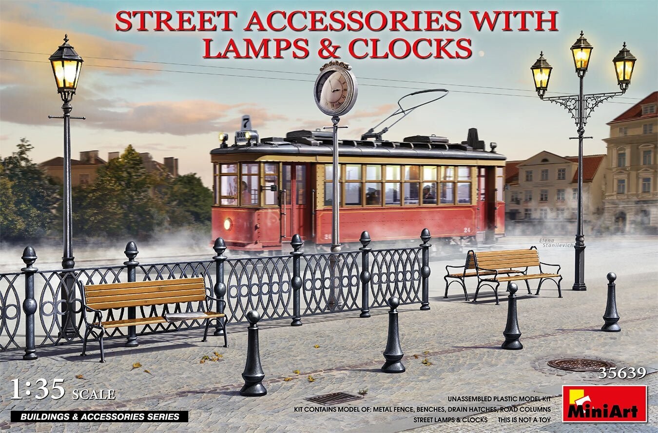 Miniart MA35639 1/35 STREET ACCESSORIES WITH LAMPS AND CLOCKS