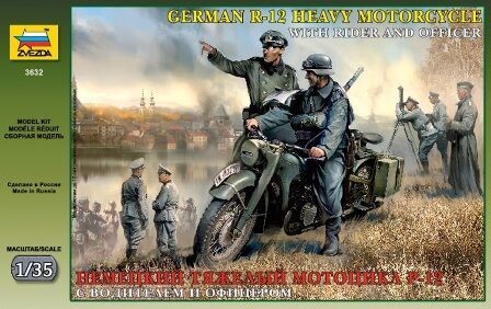 Zvezda ZV3632 1:35 German R-12 Heavy Motorcycle w/ Rider and Officer