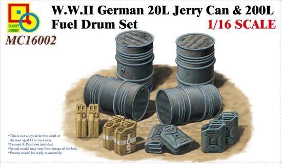 Classy Hobby MC16002 1/16 WWII German 20L Jerry Can & 200L Fuel Drum Set Classy Hobby MC16002 1/16 WWII German 20L Jerry Can & 200L Fuel Drum Set