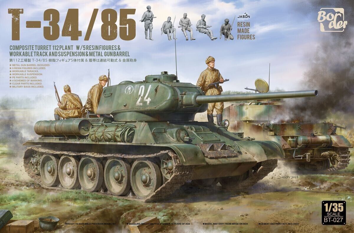 Border Models BMBT027 1/35 -34/85 Composite Turret 112 Plant w/5 Resin Figures and Workable Track and Suspension and Metal Gun Barrel !! - ANGEBOT !!!!!!!