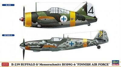 Hasegawa HAS02279 1/72 B-239 Buffalo & Messerschmitt Bf109G-6 `FAF` (Set of 2)