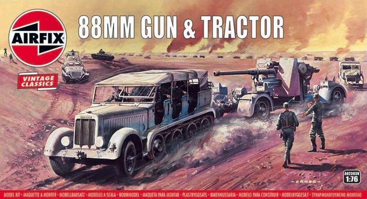 Airfix AF02303V 1/76 88mm Flak Gun& Tractor , Vintage Classic