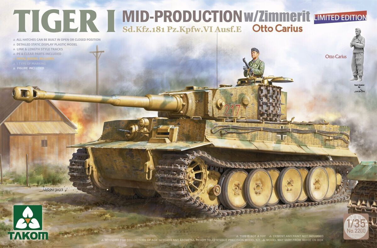 TAKOM TAK2200 1/35 Sd.Kfz.181 Pz.Kpfw.VI , Ausf.E Tiger I Mid - Production w/ Zimmerit  Otto Carius ( Limited Edition )