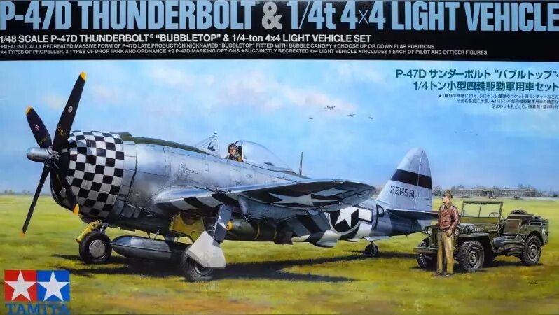 TAMIYA TM25214 1/48 P - 47D Thunderbolt Bubbletop And 1/4 -Ton 4x4 Light Vehicle