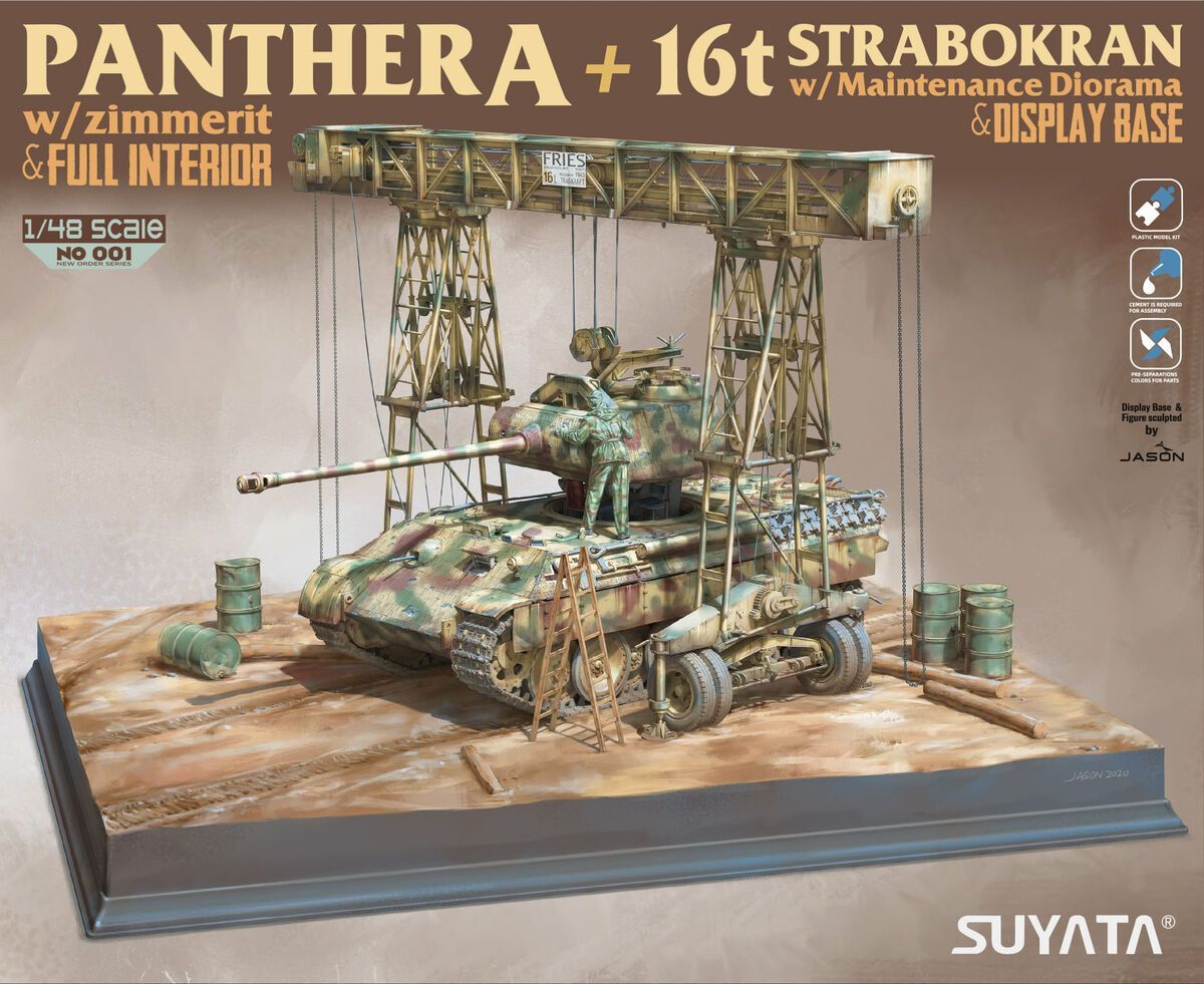 Suyata SUYNO001 Panther A w/ Zimmerit & Full Interior + 16t Strabokran w/ Maintenance Diorama & Display Base - ANGEBOT !!!
