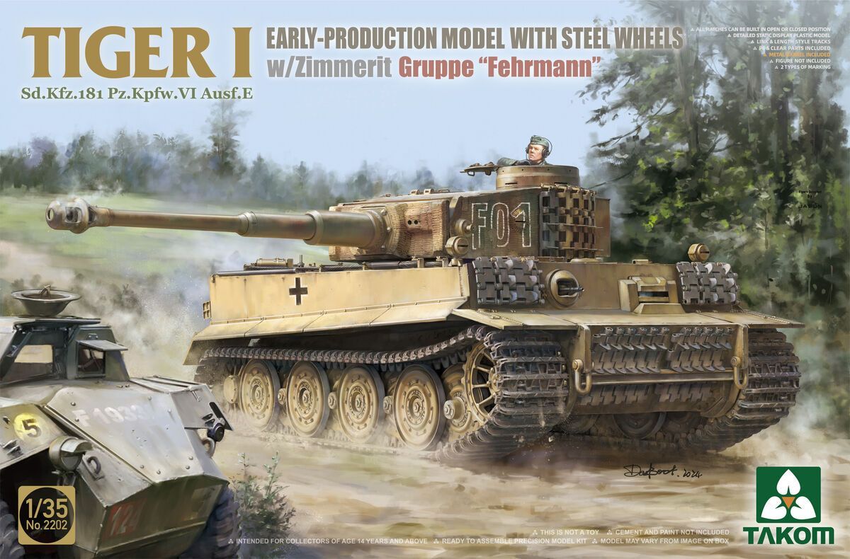 TAKOM TAK2202 1/35 Tiger I Sd.Kfz.181 Pz.Kpfw.VI, Ausf.E - Early-Production Model w/Steel Wheels & Zimmerit, Gruppe 'Fehrmann'