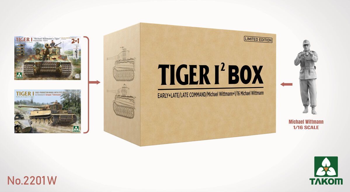 TAKOM TAK2201W 1/35 Double Tiger I Box - Limited Edition - Early & Late/Late Command/M. Wittmann + 1/16 M. Wittmann.