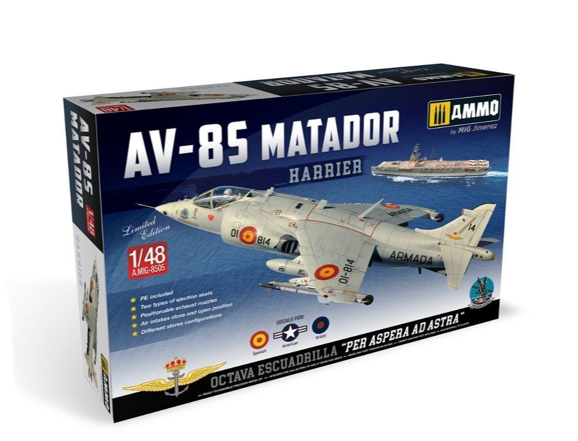 Kinetic AMIG8505 1/48 Harrier AV-8S MATADOR Spanish, American, British Versions
