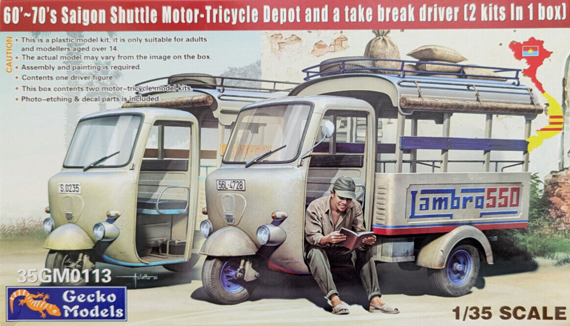 Gecko Models 35GM0113 1/35 60‘~70’s Saigon Shuttle Motor -Tricycle Depot and a take break drive , [2 kits In 1 box]