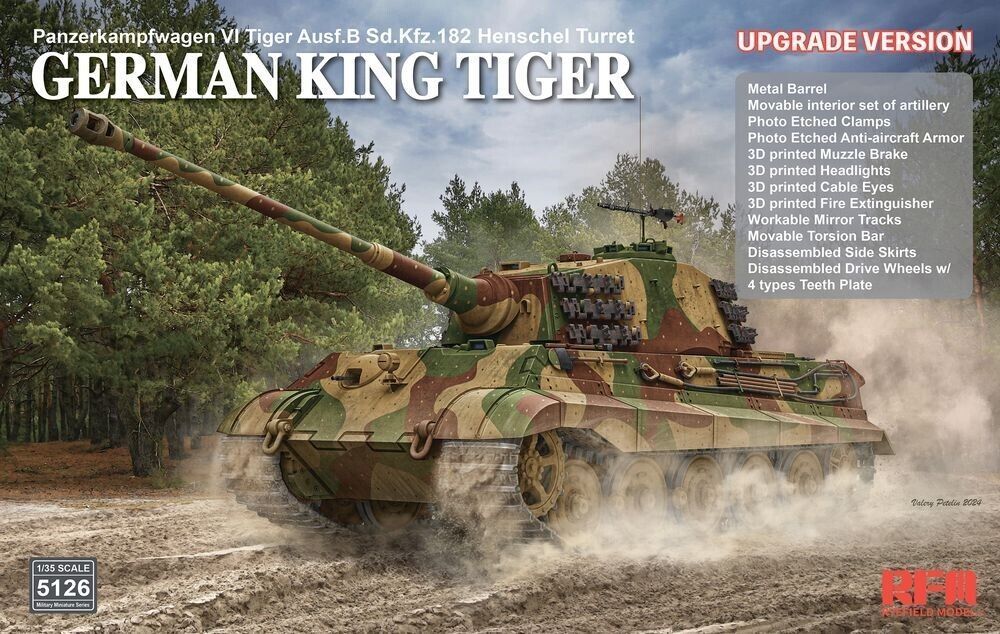 RYEFIELD RM5126 1/35 German King Tiger - Panzerkampfwagen VI Tiger, Ausf.B Sd.Kfz. 182 Henschel Turret - Upgrade Version