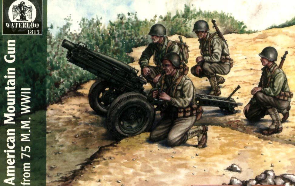 WATERLOO AP038 1/72 American 75mm WWII Mountain Gun - 3 guns and 4 crew figures for each gun !!