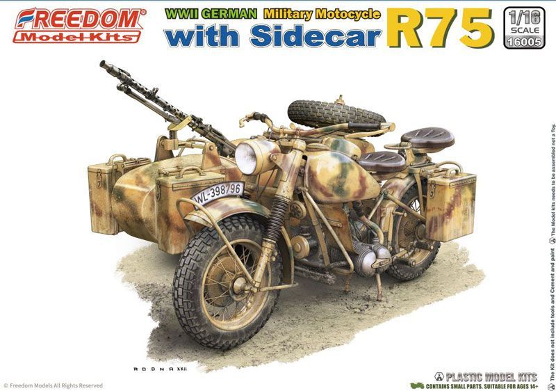 FREEDOM MODEL FM16005 1/16 WW.II German R75 Military Motorcycle w/Side Car