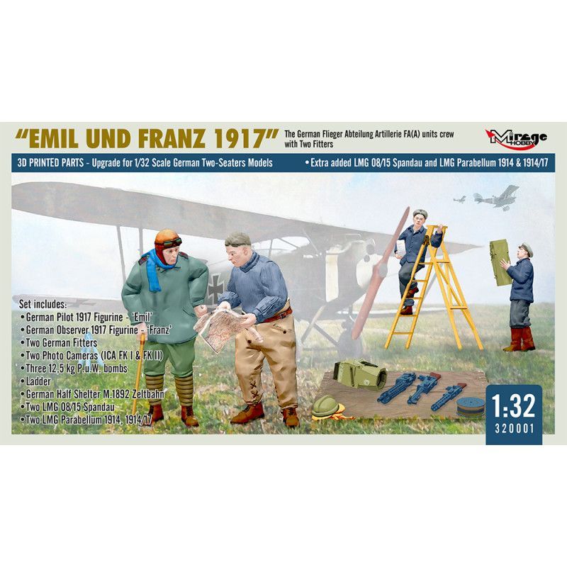 Mirage MIR320001 1/32 WW.I 'Emil Und Franz 1917' The German Flieger Abteilung Artillerie FA(A) Units Crew w/ Two Fitters