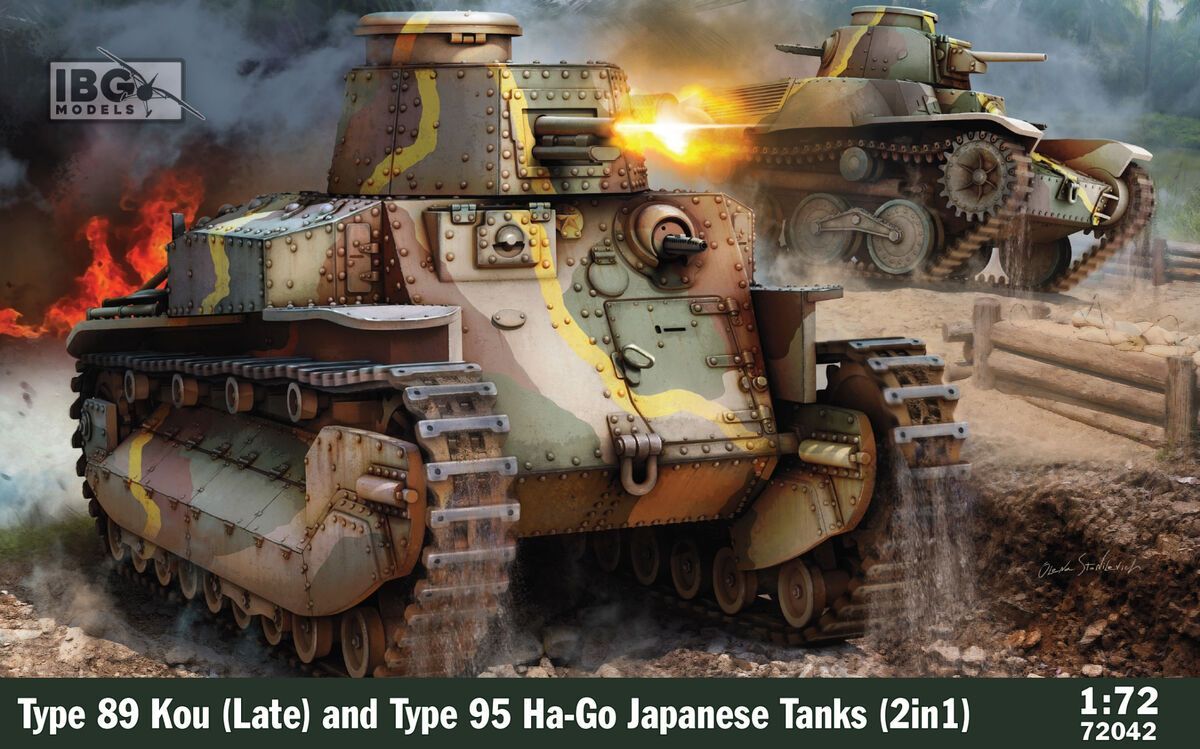 IBG IBG72042 1/72 Type 89 Kou ( Late ) and Type 95 Ha-Go Japanese Tanks ( 2in1 ) w/Bonus - Small Japanese Handcart