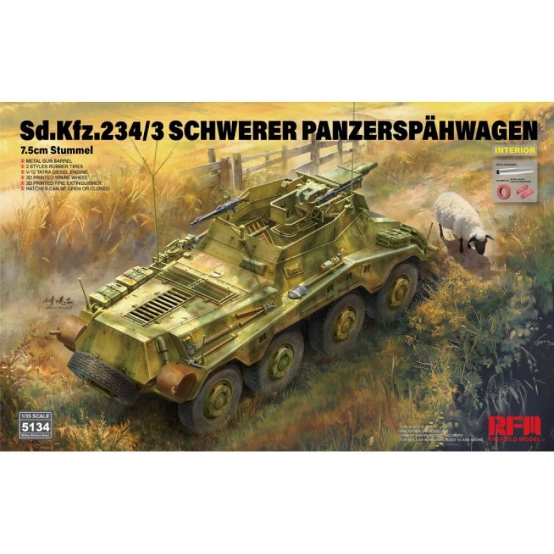 RYEFIELD RM5134 1/35 German Sd.Kfz. 234/3 Schwerer Panzerspähwagen 7,5cm - 'Stummel' ( Full Interior )