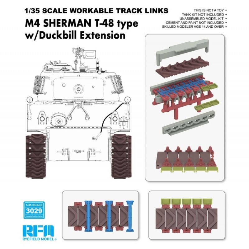 RYEFIELD RM3029 1/35 Workable Track Links for M4 SHERMAN T-48 Type w. Duckbill Extension