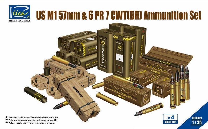 Riich Models RE30009 1/35 WWII American M1 & and 6 PR 7 CWT(BR) Ammunition Set Riich Models RE30009 1/35 WWII American M1 & and 6 PR 7 CWT(BR) Ammunition Set