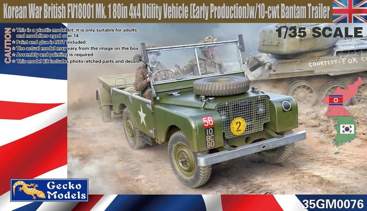 Gecko Models 35GM0076 1/35 Korean War British FV18001 Mk.1 80in 4x4 Utility Vehicle early w/ 10cwt Bantam Trailer