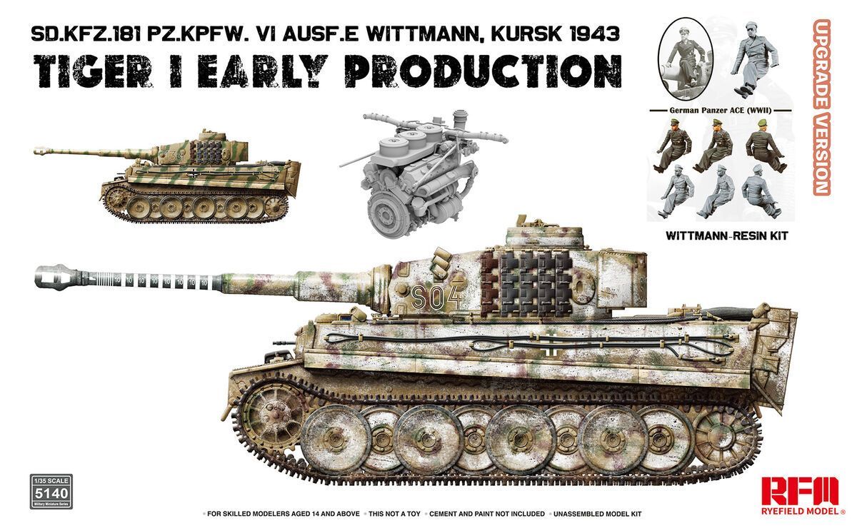 RYEFIELD RM5140 1/35 Sd.Kfz.181 TIGER I EARLY PRODUCTION KURSK 1943 w/ Engine & WITTMANN ( Resin figure ) - UPDATED VERSION !!