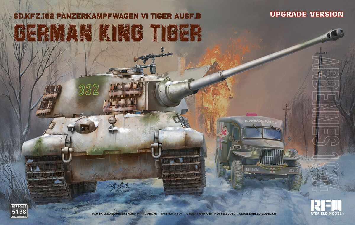 RYEFIELD RM5138 1/35 German Sd.Kfz.182 - Pz.Kpfw.VI , Ausf.B 'Königstiger' mit Henschel Turm  und kompletter Inneneinrichtung , Metallrohr , etc.