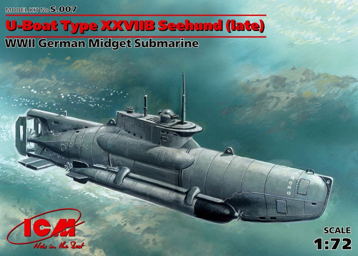 ICM ICMS007 1/72 WWII German Midget Submarine U-Boot Type XXVIIB Seehund ( late ) ICM ICMS007 1/72 WWII German Midget Submarine U-Boot Type XXVIIB Seehund ( late )