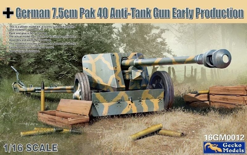 Gecko Models 16GM0012 1/16 WWII German 7,5 cm Pak 40 Anti -Tank Gun - Early Prod. Gecko Models 16GM0012 1/16 WWII German 7,5 cm Pak 40 Anti -Tank Gun - Early Prod.