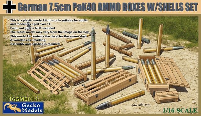 Gecko Models 16GM0014 1/16 WWII German 7,5 cm Pak 40 Ammo Boxes w/Shells Set