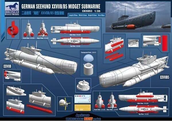 BRONCO CB35053 1/35 Germ. Seehund XXVIIB/B5 Midget Submarine BRONCO CB35053 1/35 Germ. Seehund XXVIIB/B5 Midget Submarine