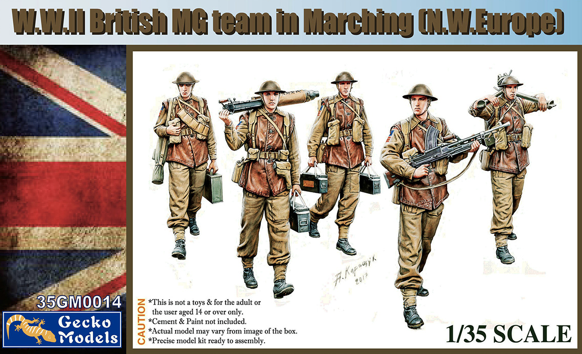 Gecko Models 35GM0014_S 1/35 W.W.II British MG Team In Marching N.W. Europe Gecko Models 35GM0014_S 1/35 W.W.II British MG Team In Marching N.W. Europe