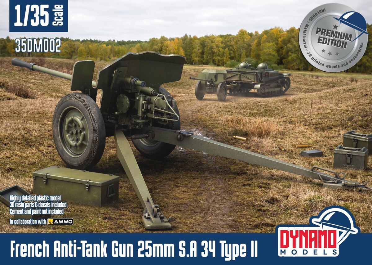 DYNAMO DYM35DM002P 1/35 French Anti -Tank Gun 25mm S.A 34 Type II - Premium Edition - ANGEBOT !!!