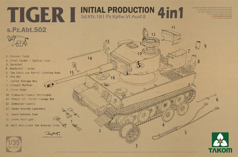 TAKOM TAK2197 1/35 Sd.kfz.181 Pz.Kpfw.VI , Ausf.E - Tiger I Initial Production - ( 4 in 1 Kit )