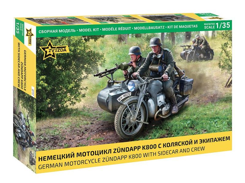Zvezda ZV3717 1:35 German Motorcycle Zündapp K800 w/Sidecar and Crew
