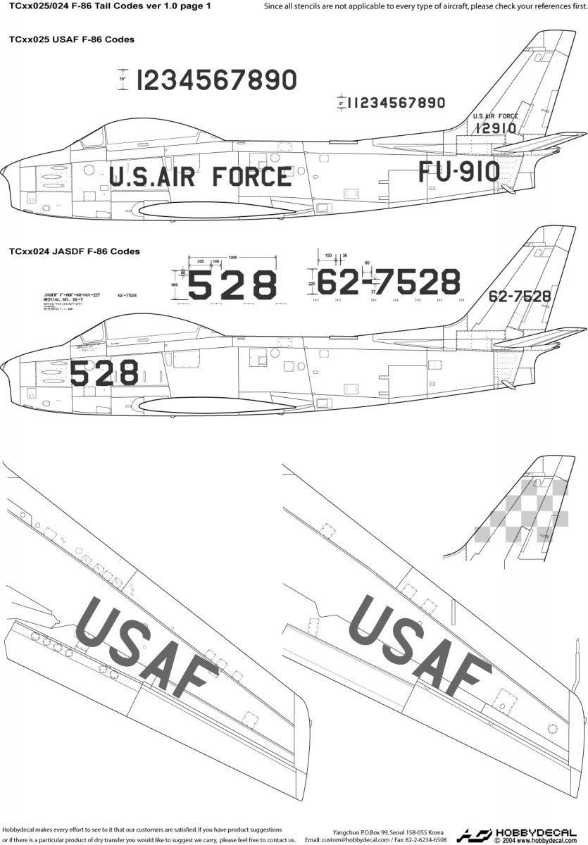 Hobbydecal TC48024V1 1/48 JASDF F-86 Tail Codes ver 1  - ANGEBOT !!!