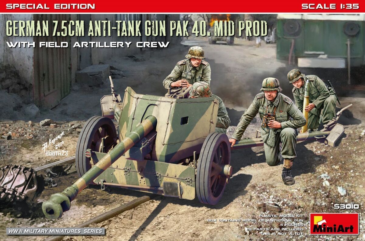 Miniart MA53010 1/35 German 7.5cm Anti -Tank Gun PaK 40 - Mid Prod w/Artillery Crew ( Special Edition )