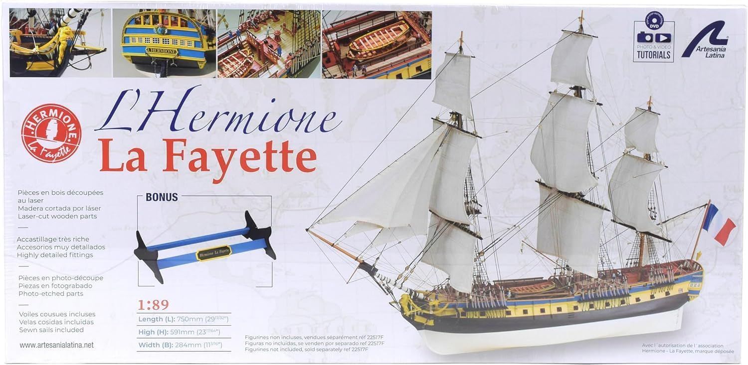Artesanía Latina ART22517N 1/89 französische Fregatte, Hermione La Fayette - Montagebausatz aus Holz und Metall