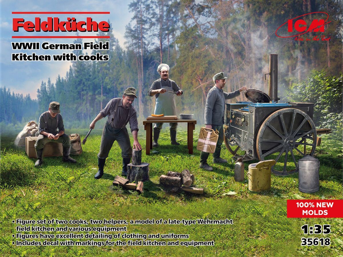 ICM ICM35618_S 1/35 WWII Feldküche - German Field Kitchen w/Cooks ICM ICM35618_S 1/35 WWII Feldküche - German Field Kitchen w/Cooks