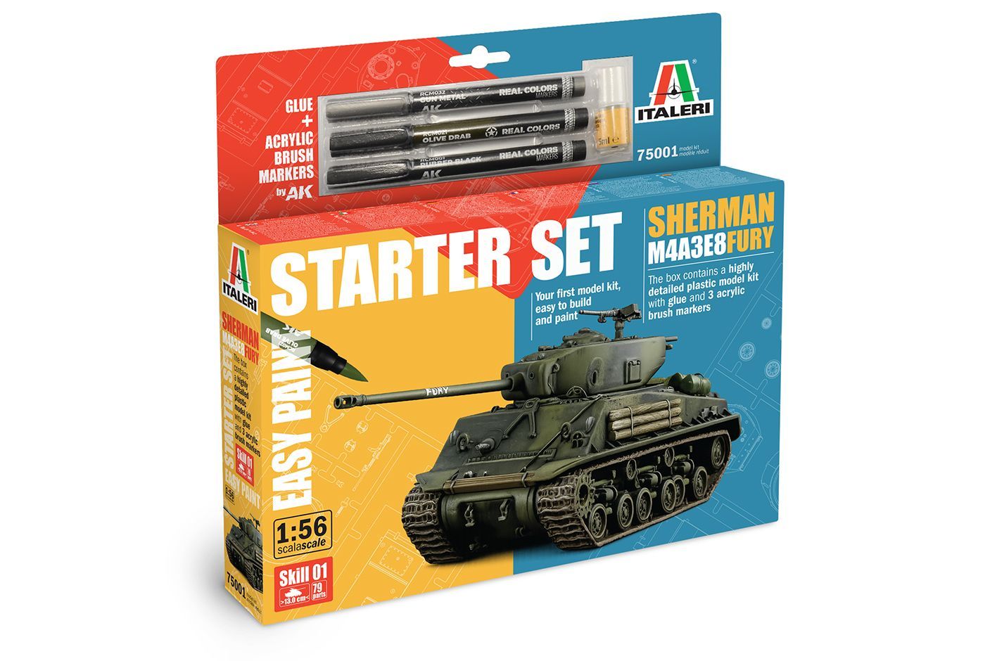 Italeri IT75001_V 1/56 M4A3E8 Sherman Fury Starter Set - Easy Paint Italeri IT75001_V 1/56 M4A3E8 Sherman Fury Starter Set - Easy Paint