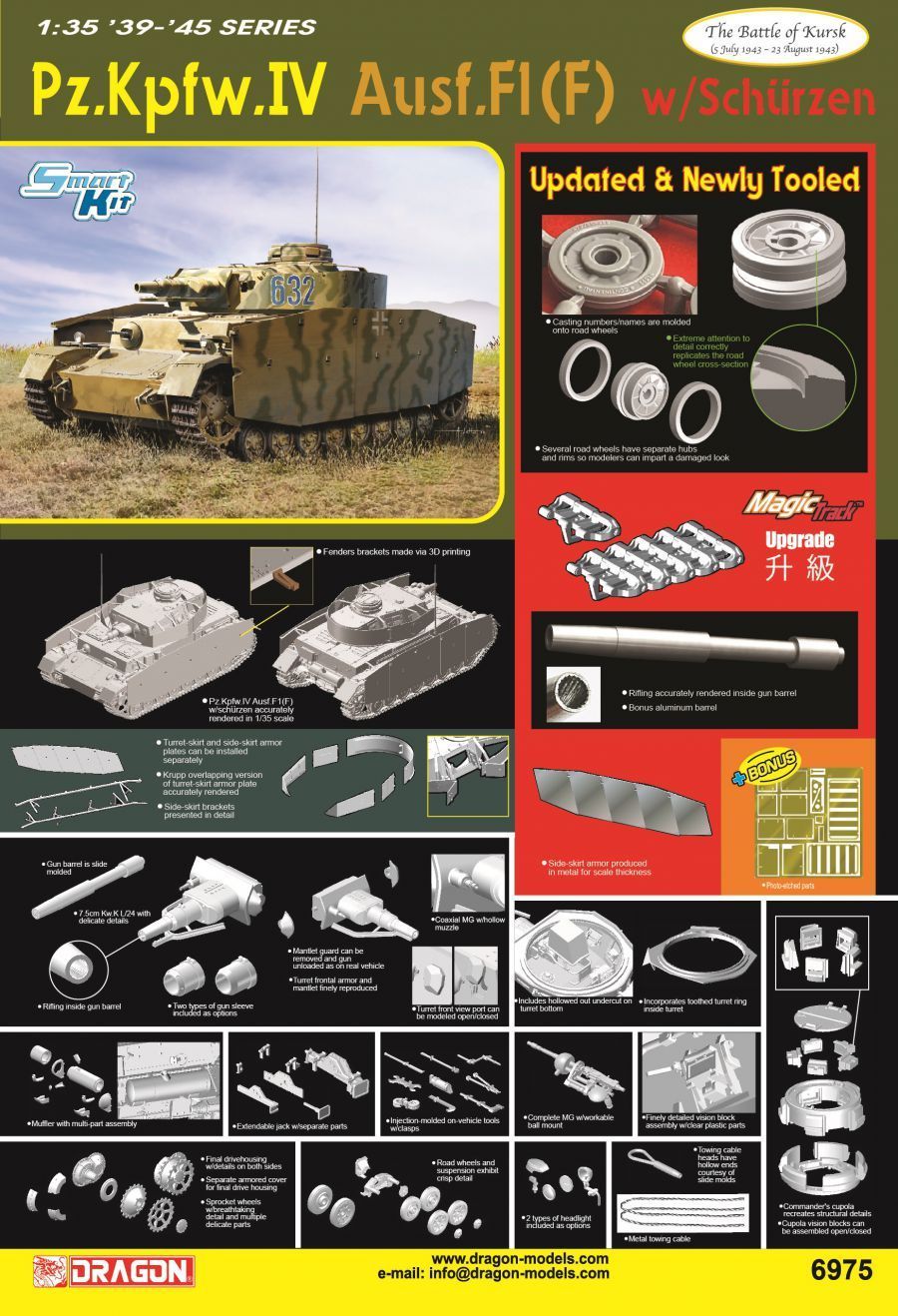 DR6975 DRAGON _V 1/35 Pz.Kpfw.IV Ausf.F1(F) w/Schürzen Battle of Kursk 1943 DR6975 DRAGON _V 1/35 Pz.Kpfw.IV Ausf.F1(F) w/Schürzen Battle of Kursk 1943